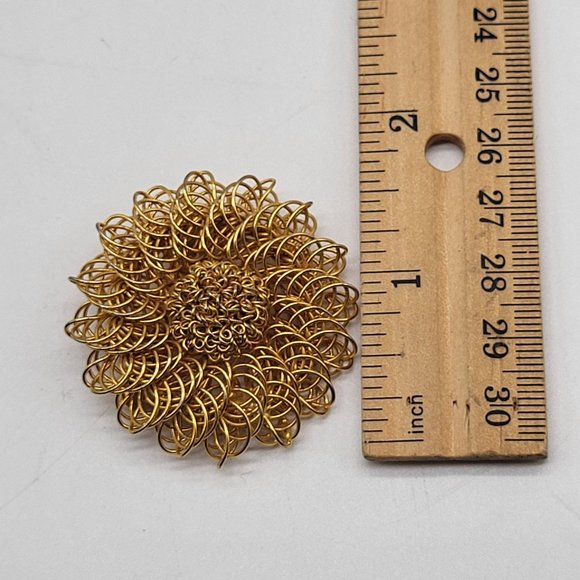 Vtg Gold Tone Wire Spirograph Floral Brooch Pin - Picture 5 of 6